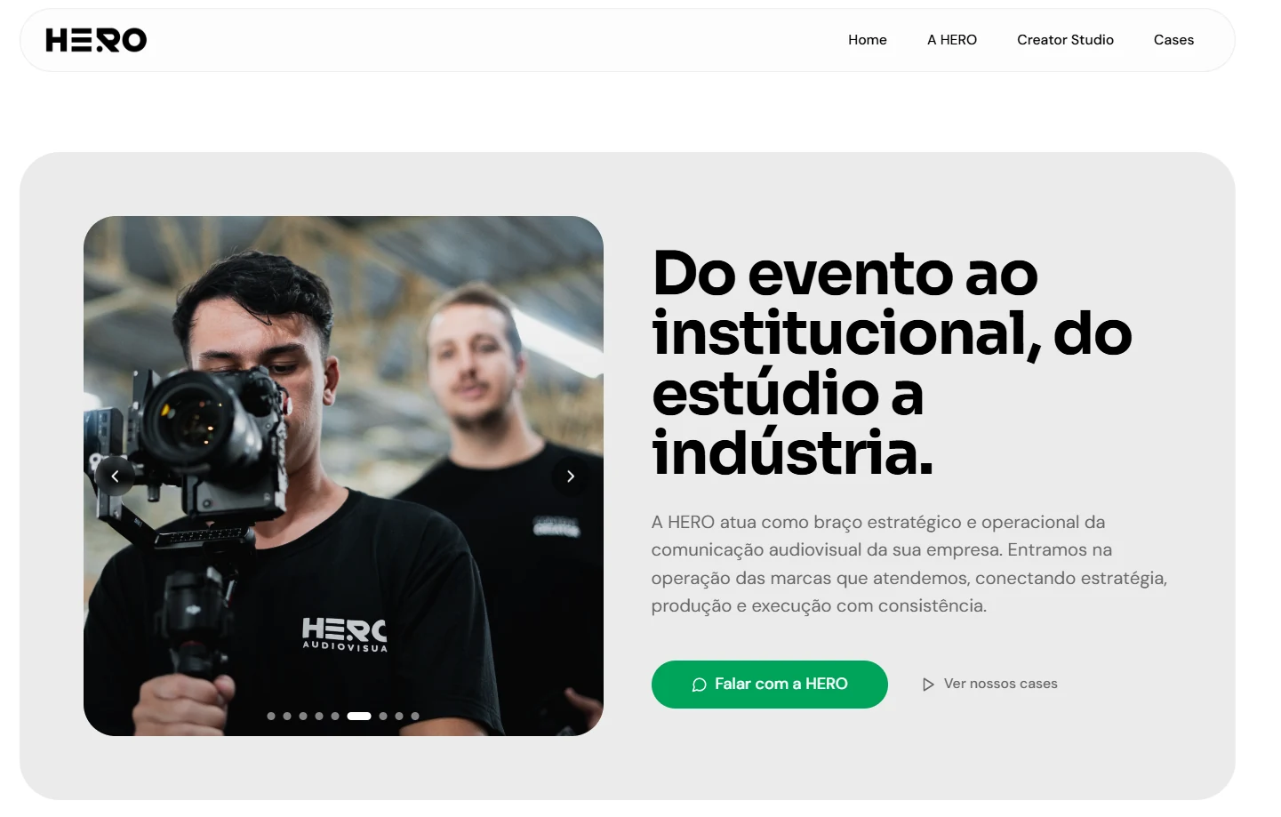 Página inicial do site da HERO